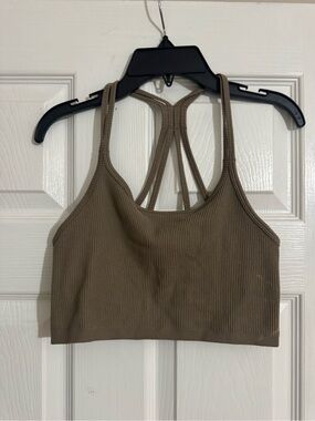 Ribbed Strappy Sports Bra - Taupe